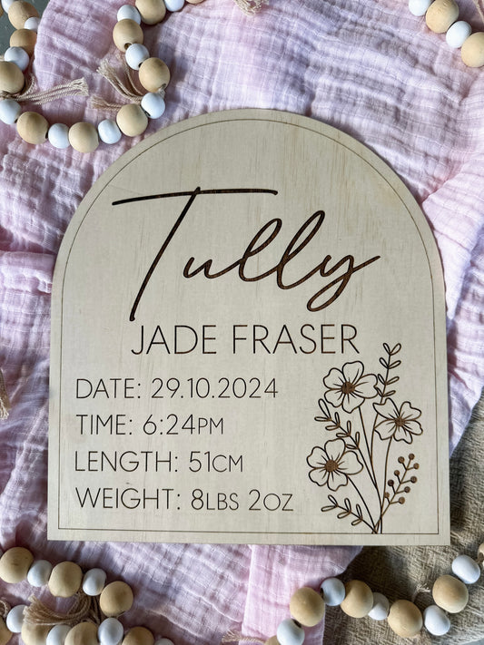 Floral Birth Details Plaque