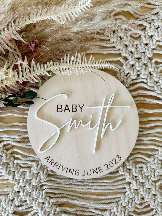 Round Wood & Acrylic Pregnancy Announcement