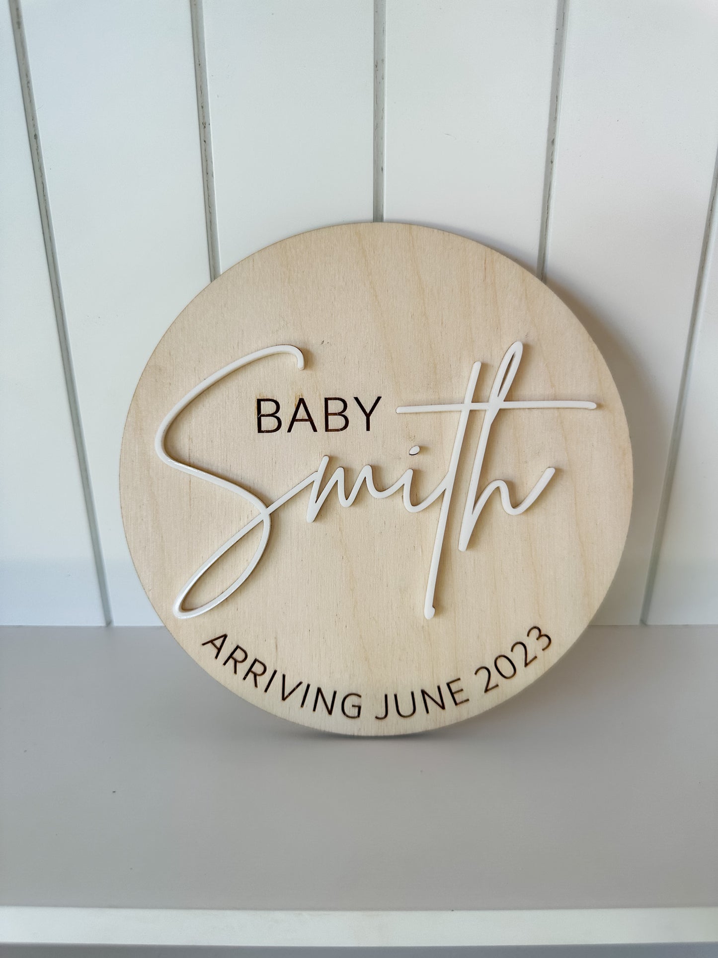 Round Wood & Acrylic Pregnancy Announcement