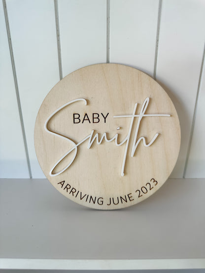 Round Wood & Acrylic Pregnancy Announcement